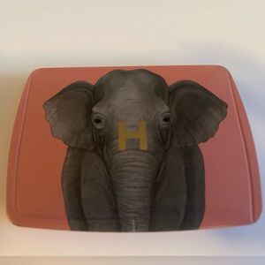 Elephant Print Compact Case in Coral with Gold Accent